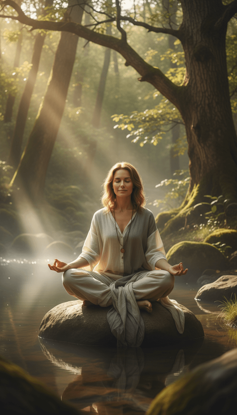 Women in quiet meditation with eyes closed in soft natural light