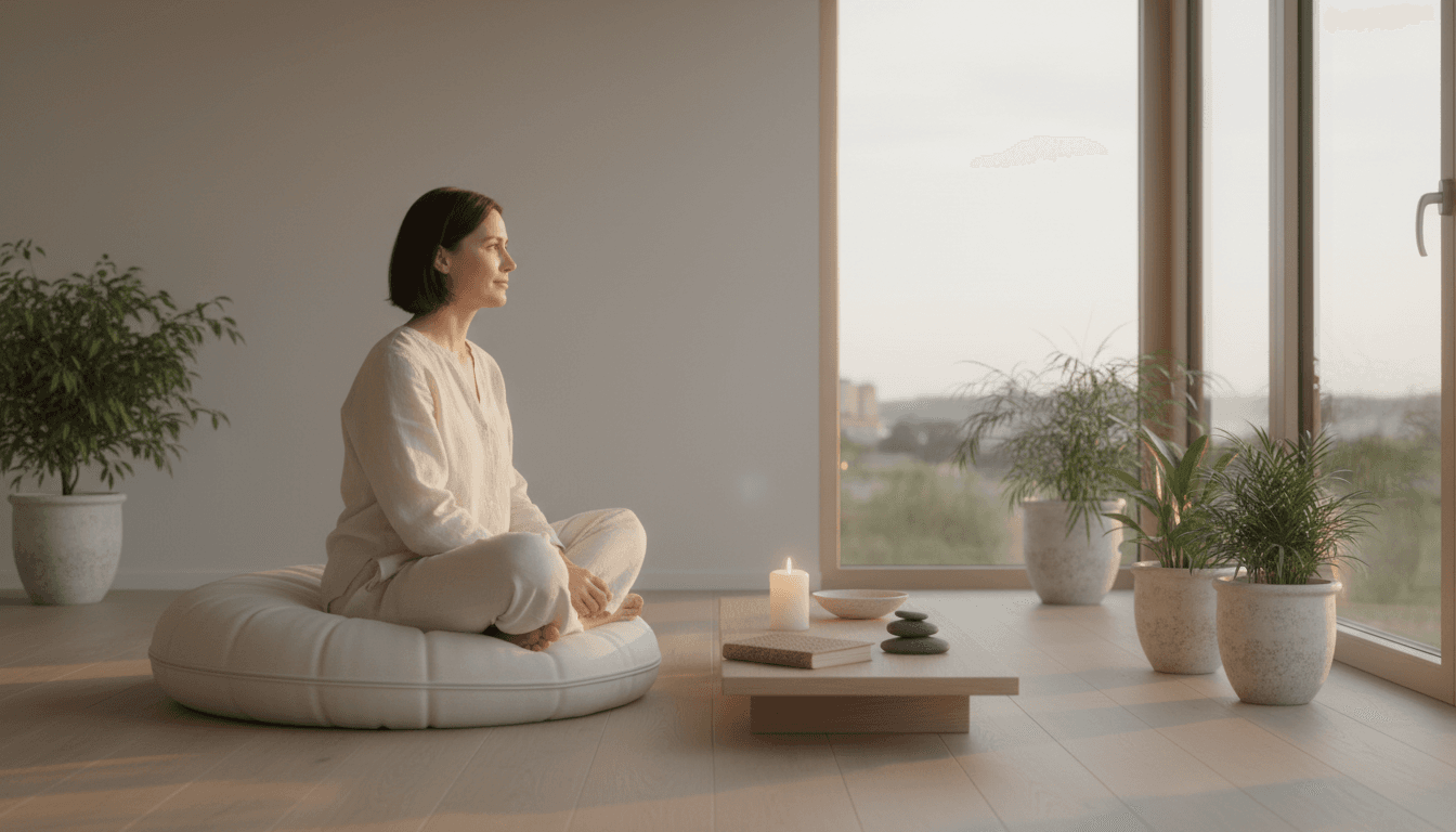 Spiritual Connector in quiet meditation with soft natural light